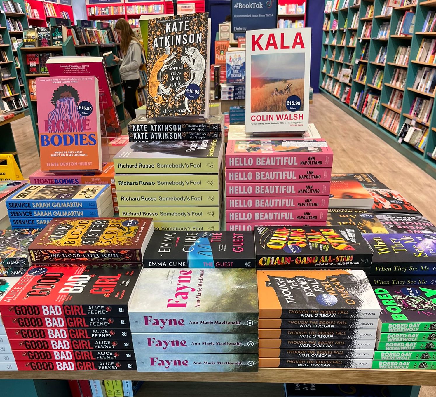 A photograph of a table of books in Dubray, Dundrum. Fayne is in the front stack